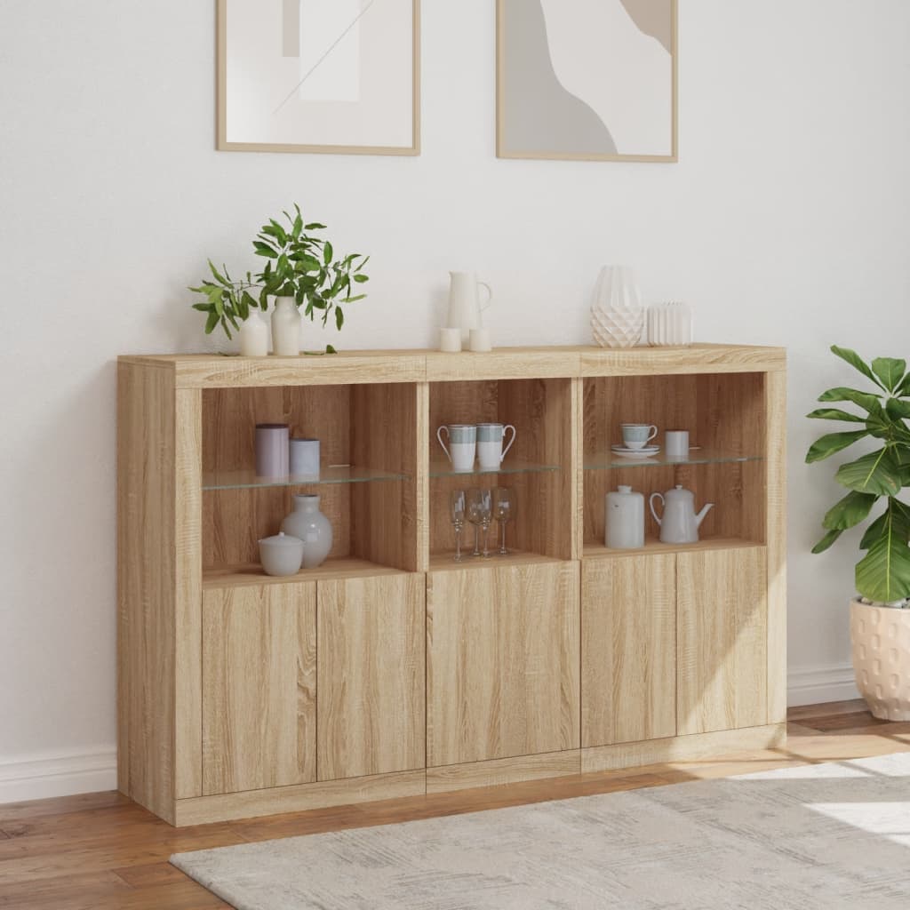 skænk med LED-lys 162x37x100 cm sonoma-eg
