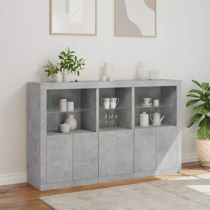 skænk med LED-lys 162x37x100 cm betongrå