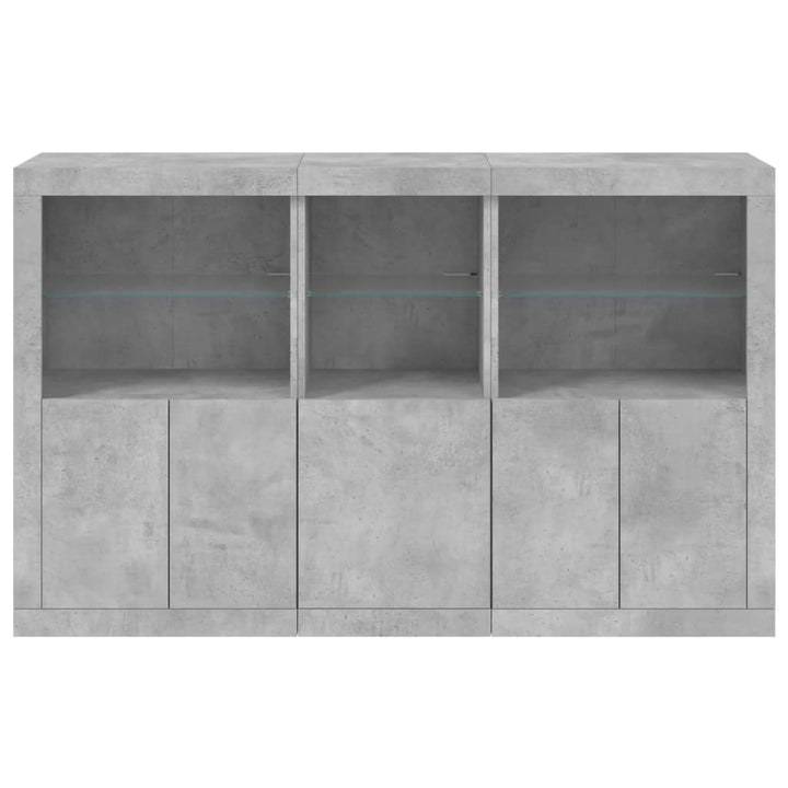 skænk med LED-lys 162x37x100 cm betongrå
