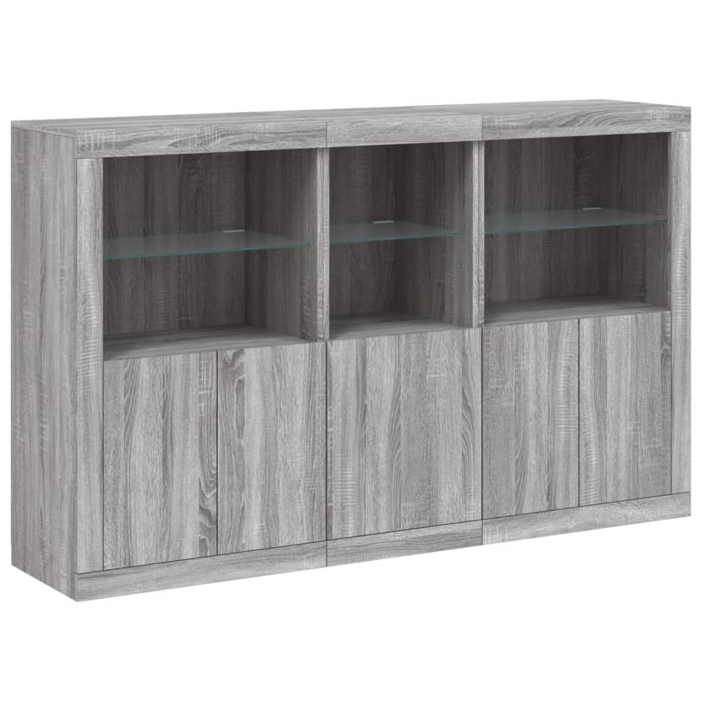 skænk med LED-lys 162x37x100 cm grå sonoma-eg