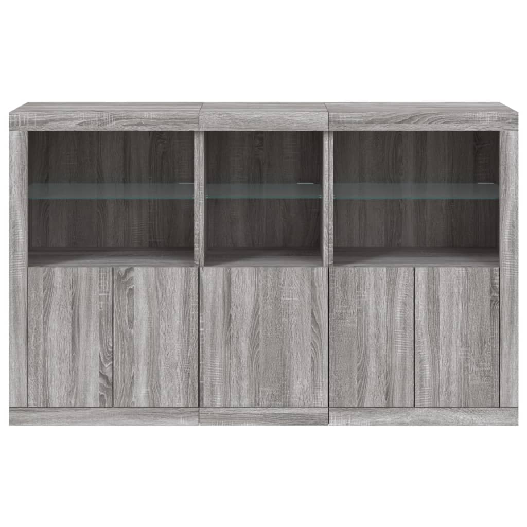 skænk med LED-lys 162x37x100 cm grå sonoma-eg