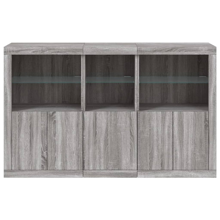 skænk med LED-lys 162x37x100 cm grå sonoma-eg