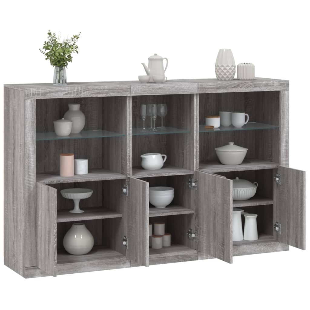 skænk med LED-lys 162x37x100 cm grå sonoma-eg