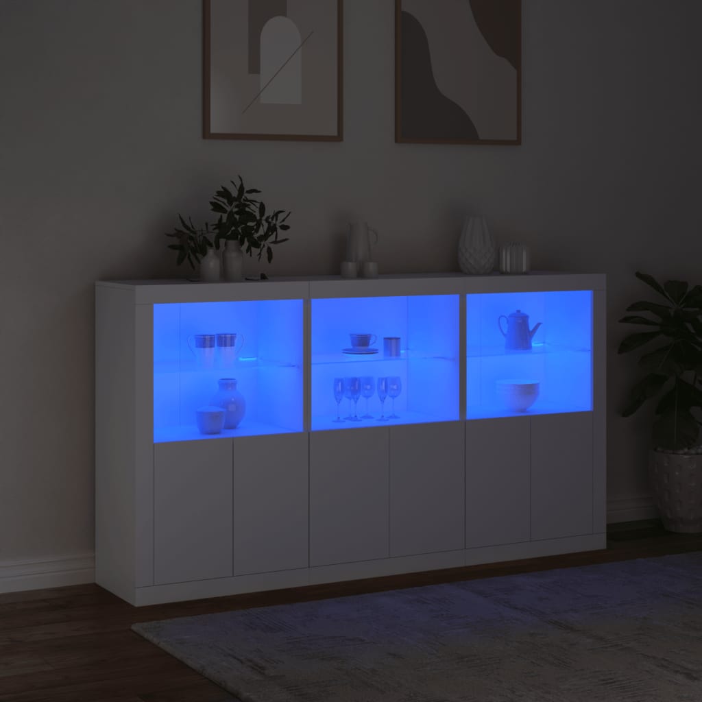 skænk med LED-lys 181,5x37x100 cm hvid