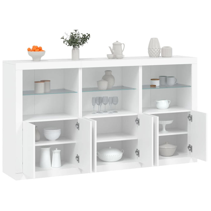 skænk med LED-lys 181,5x37x100 cm hvid