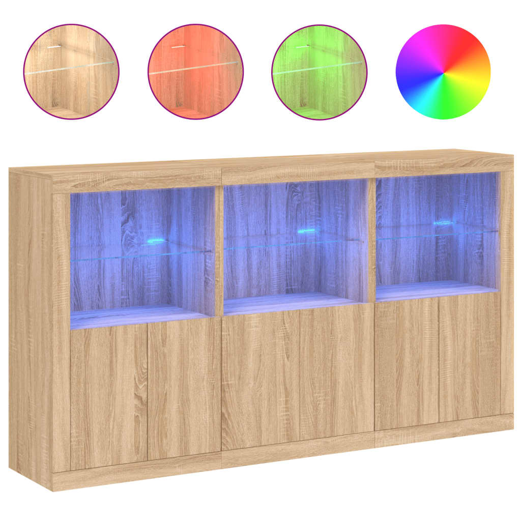 skænk med LED-lys 181,5x37x100 cm sonoma-eg