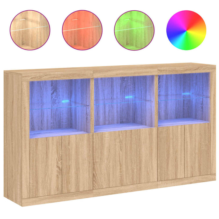 skænk med LED-lys 181,5x37x100 cm sonoma-eg