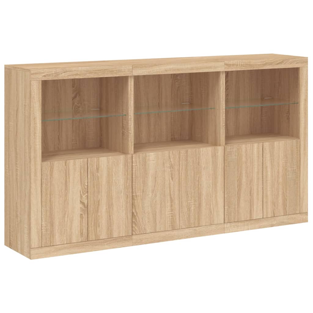 skænk med LED-lys 181,5x37x100 cm sonoma-eg