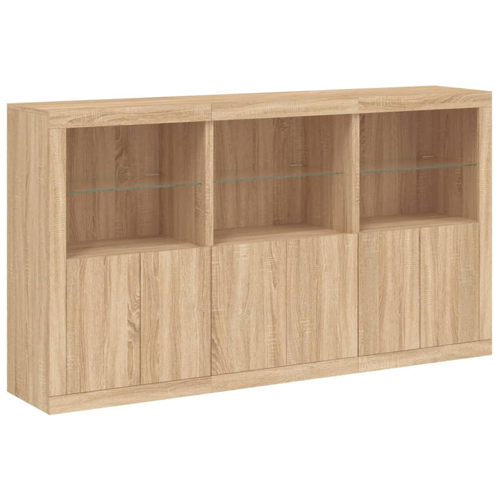 skænk med LED-lys 181,5x37x100 cm sonoma-eg