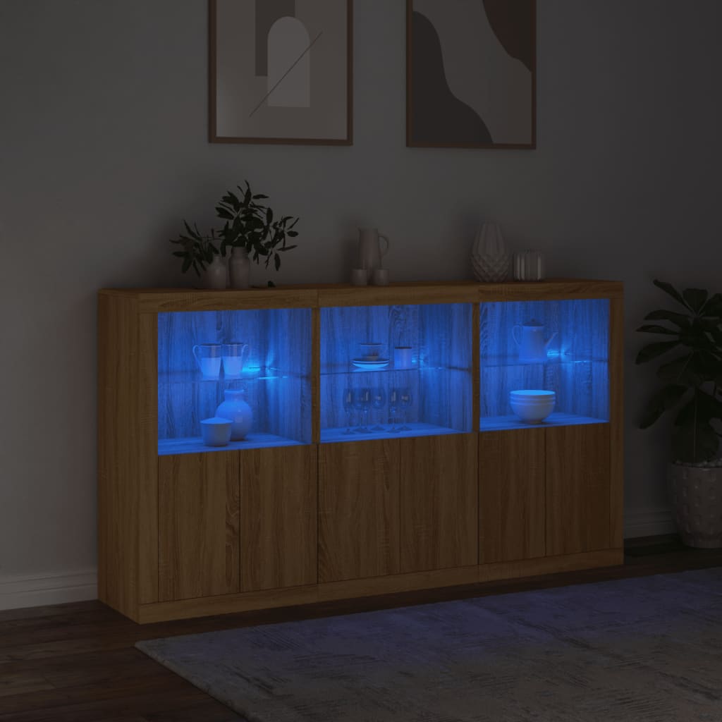 skænk med LED-lys 181,5x37x100 cm sonoma-eg