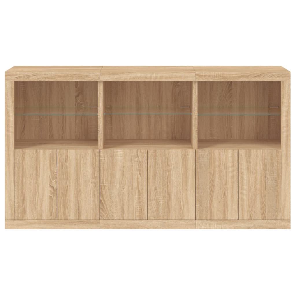 skænk med LED-lys 181,5x37x100 cm sonoma-eg