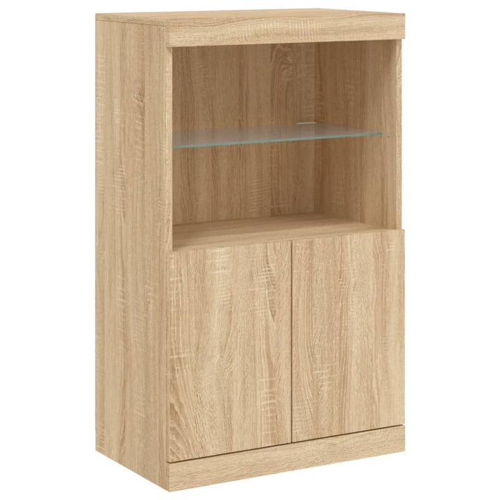 skænk med LED-lys 181,5x37x100 cm sonoma-eg