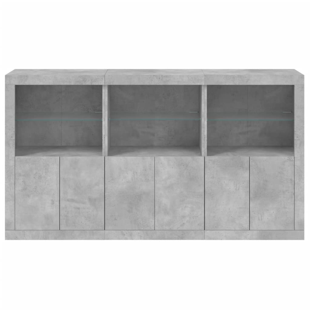 skænk med LED-lys 181,5x37x100 cm betongrå