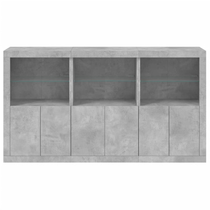 skænk med LED-lys 181,5x37x100 cm betongrå