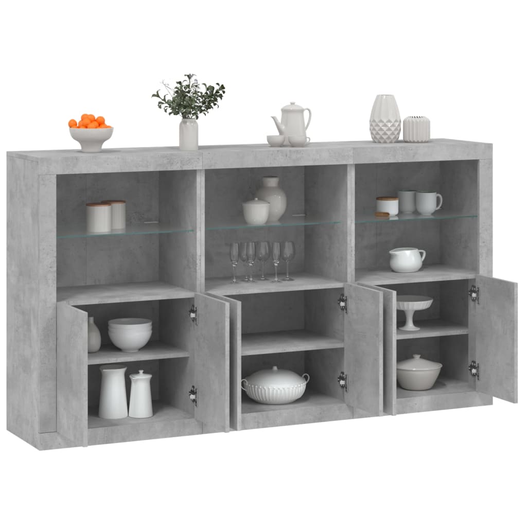 skænk med LED-lys 181,5x37x100 cm betongrå