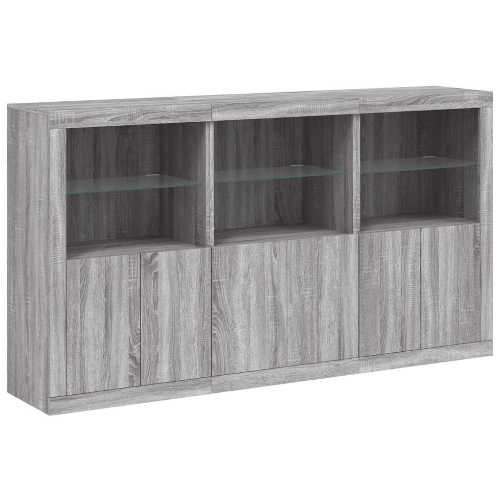skænk med LED-lys 181,5x37x100 cm grå sonoma-eg
