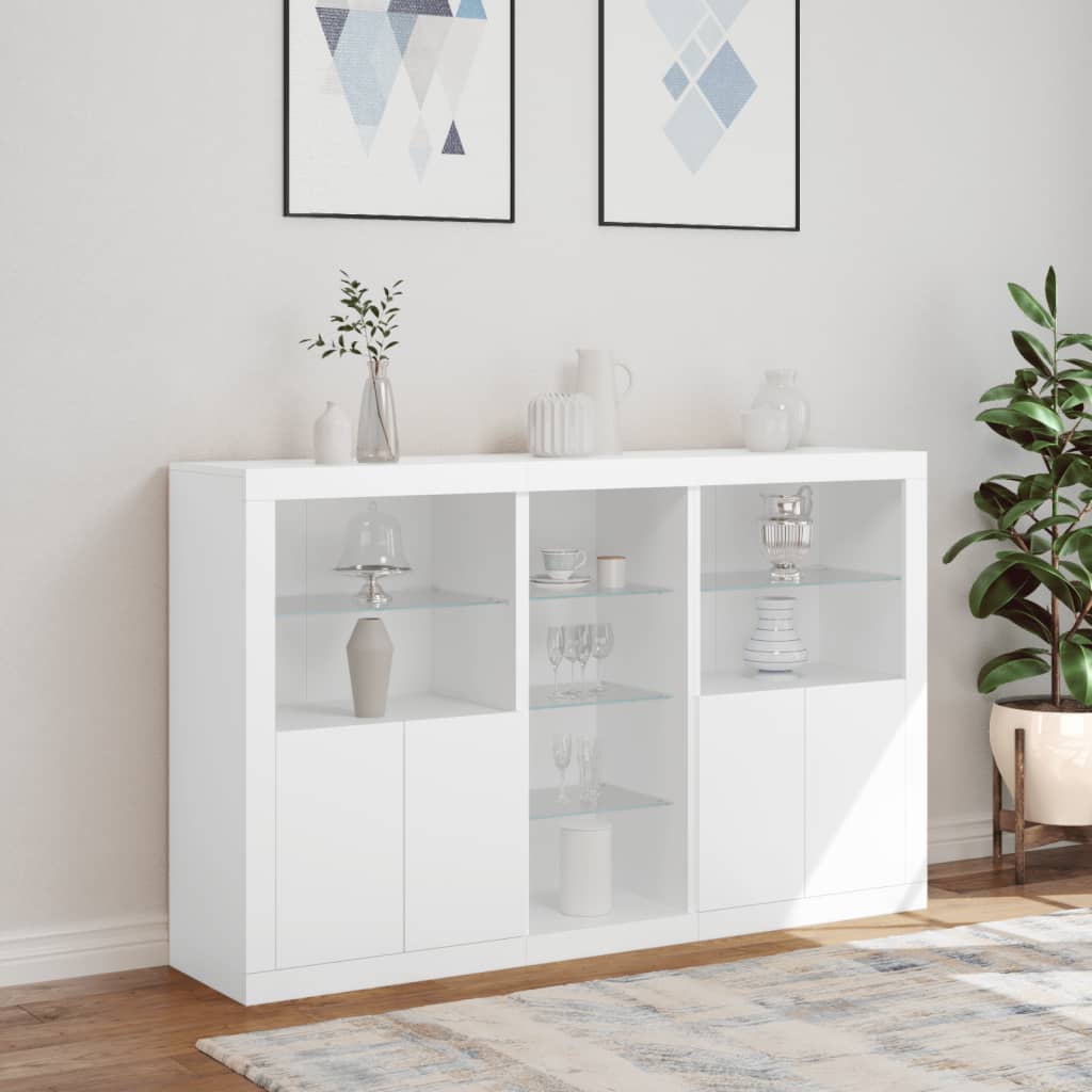 skænk med LED-lys 162x37x100 cm hvid
