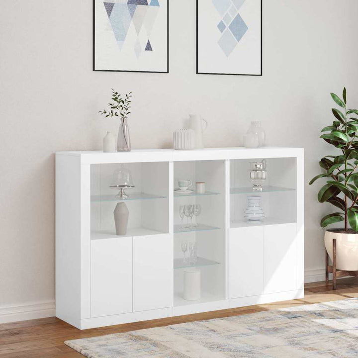 skænk med LED-lys 162x37x100 cm hvid