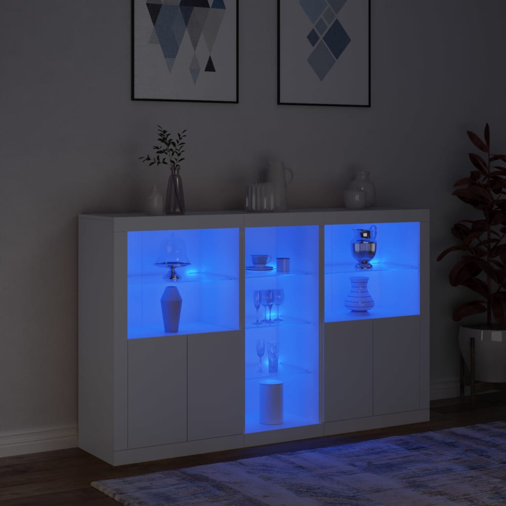 skænk med LED-lys 162x37x100 cm hvid