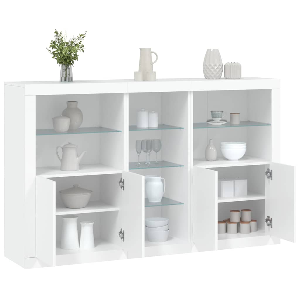 skænk med LED-lys 162x37x100 cm hvid