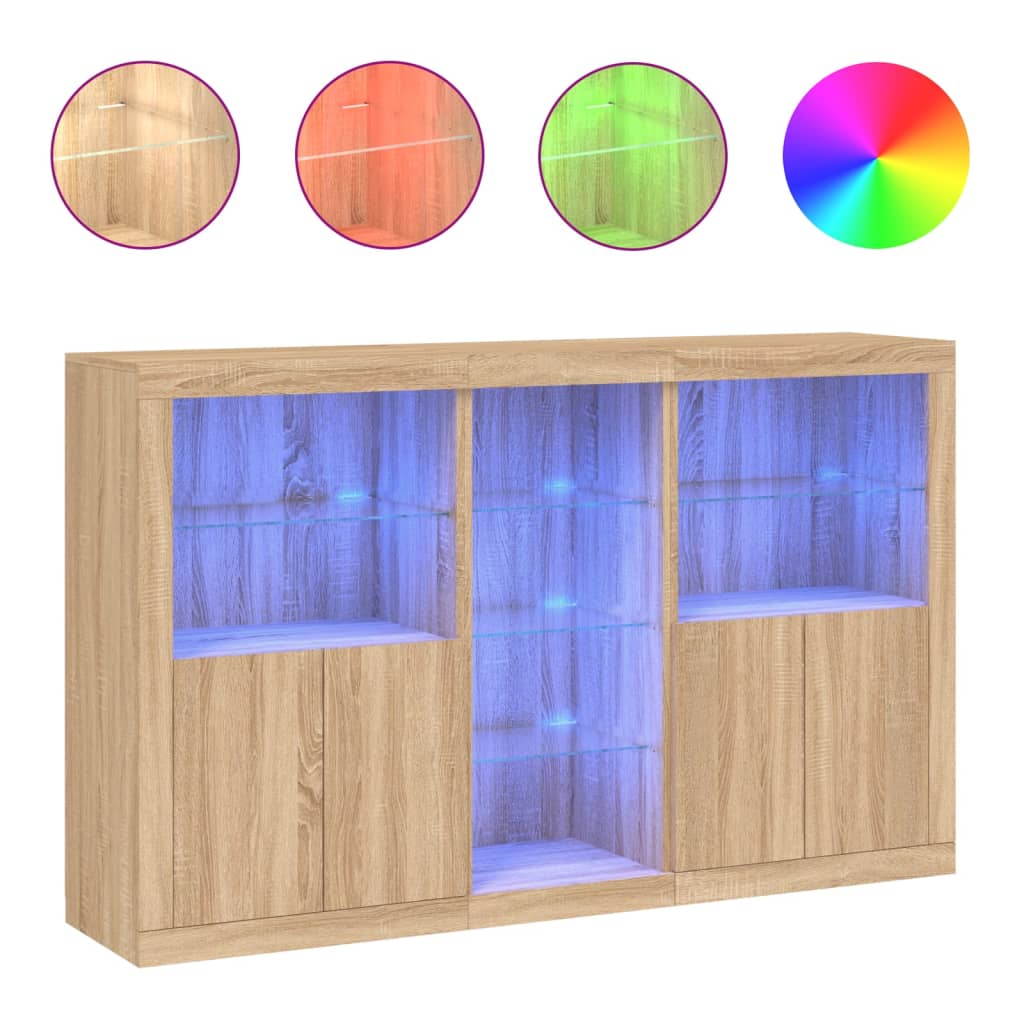 skænk med LED-lys 162x37x100 cm sonoma-eg