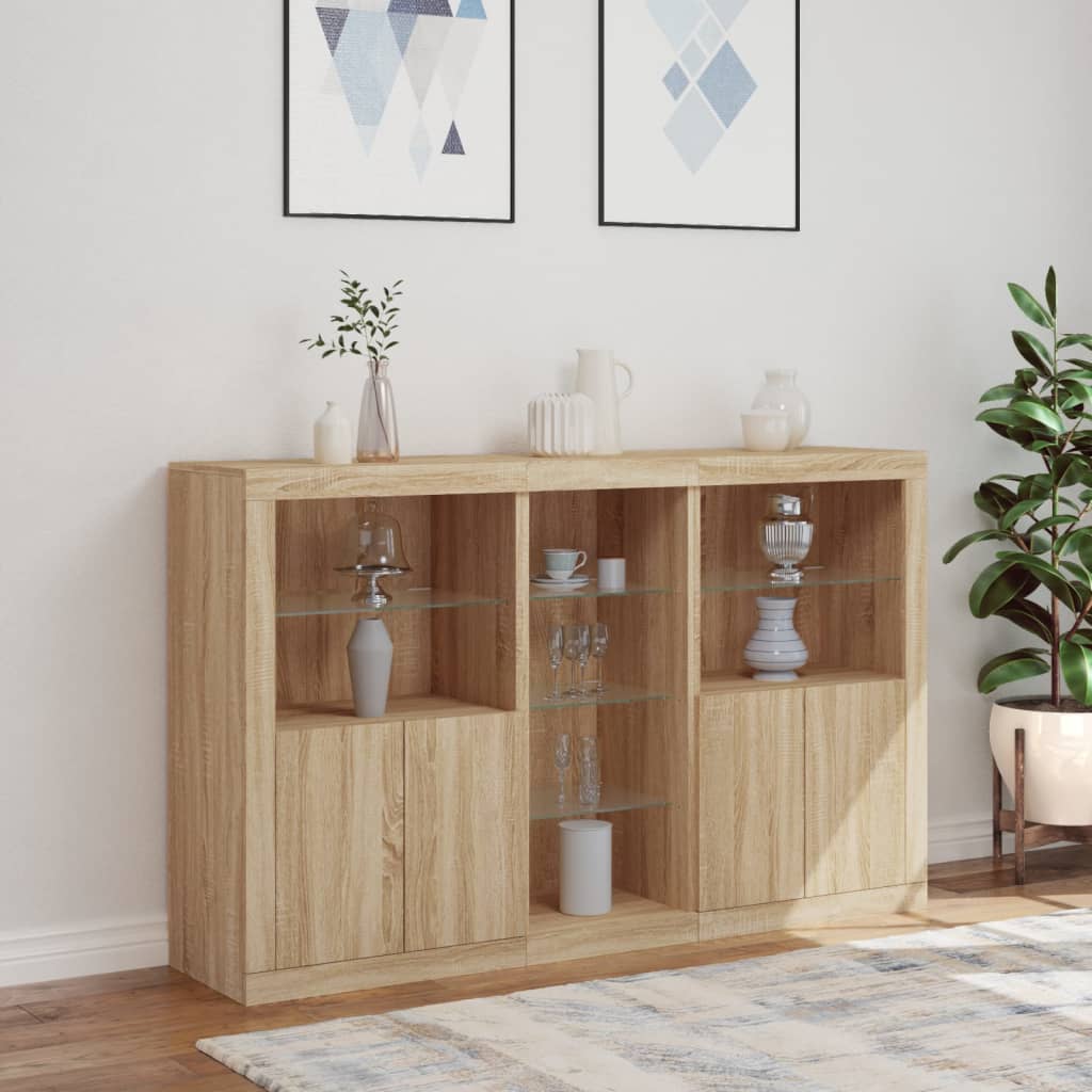 skænk med LED-lys 162x37x100 cm sonoma-eg
