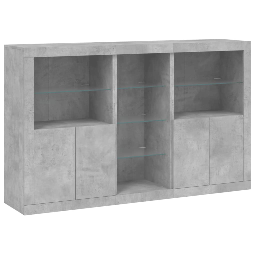 skænk med LED-lys 162x37x100 cm betongrå