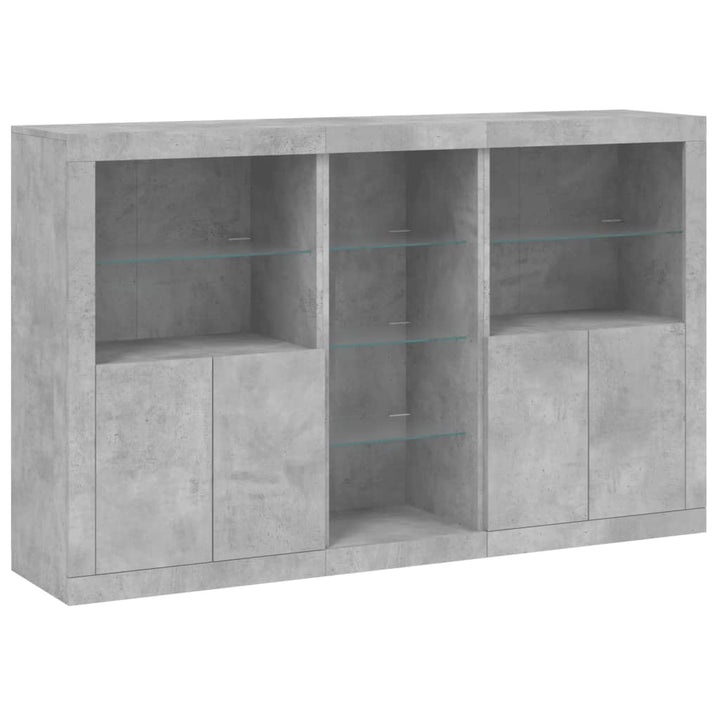 skænk med LED-lys 162x37x100 cm betongrå