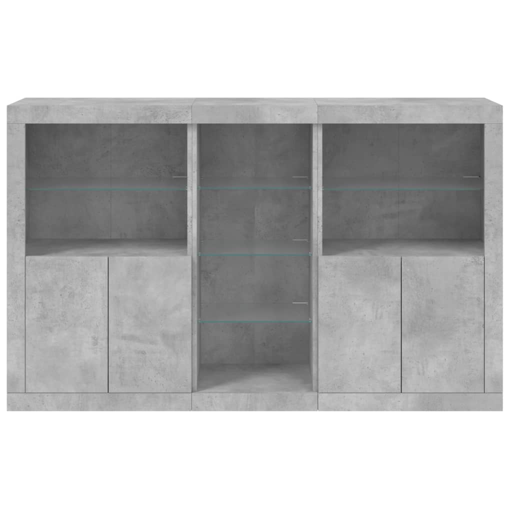 skænk med LED-lys 162x37x100 cm betongrå