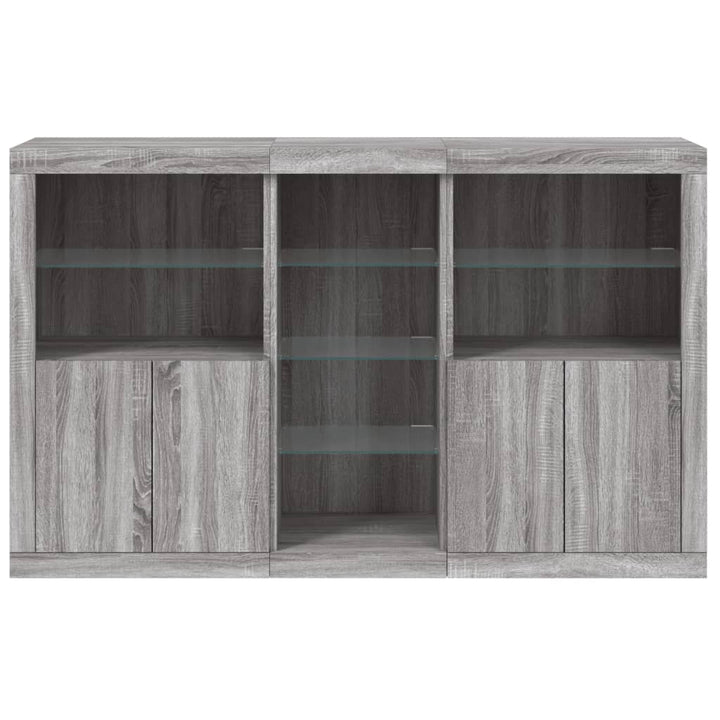 skænk med LED-lys 162x37x100 cm grå sonoma-eg