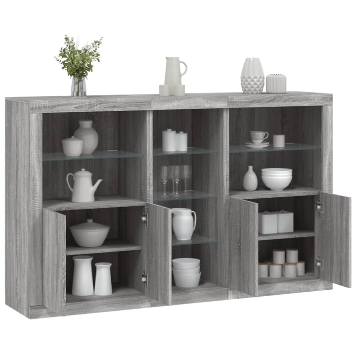 skænk med LED-lys 162x37x100 cm grå sonoma-eg