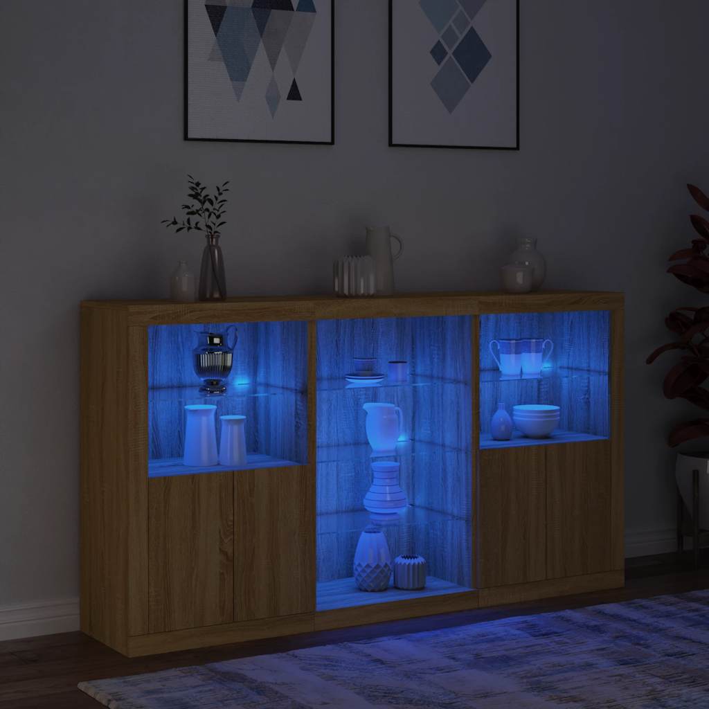 skænk med LED-lys 181,5x37x100 cm sonoma-eg
