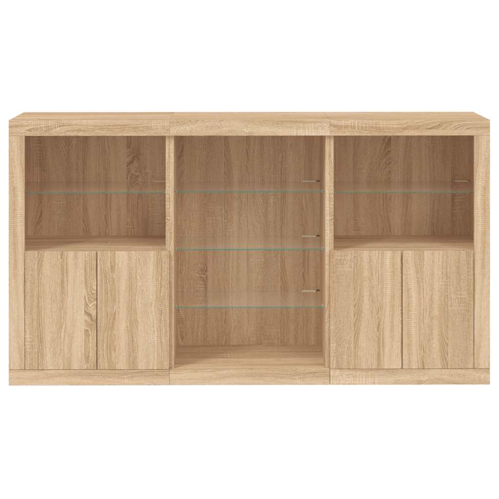 skænk med LED-lys 181,5x37x100 cm sonoma-eg