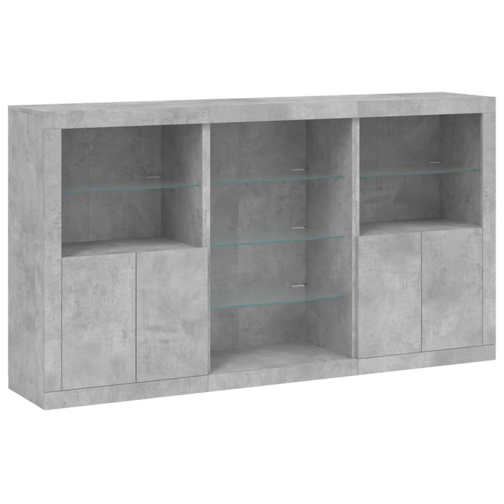 skænk med LED-lys 181,5x37x100 cm betongrå