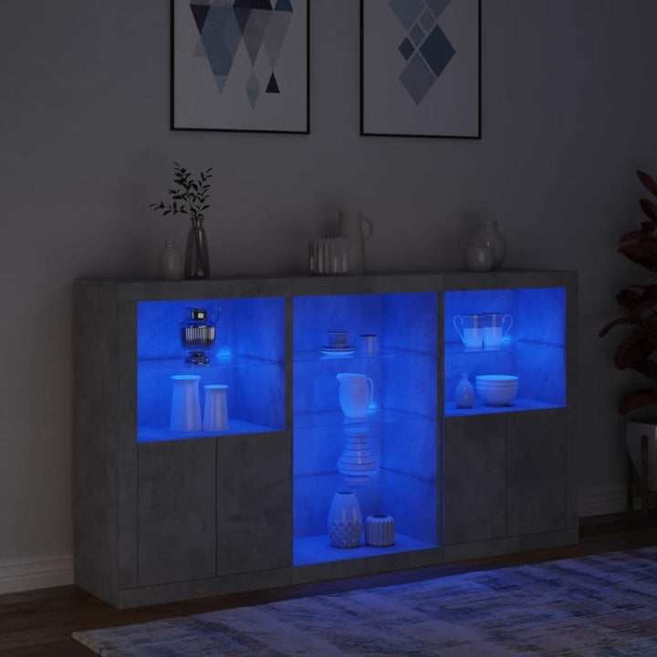 skænk med LED-lys 181,5x37x100 cm betongrå