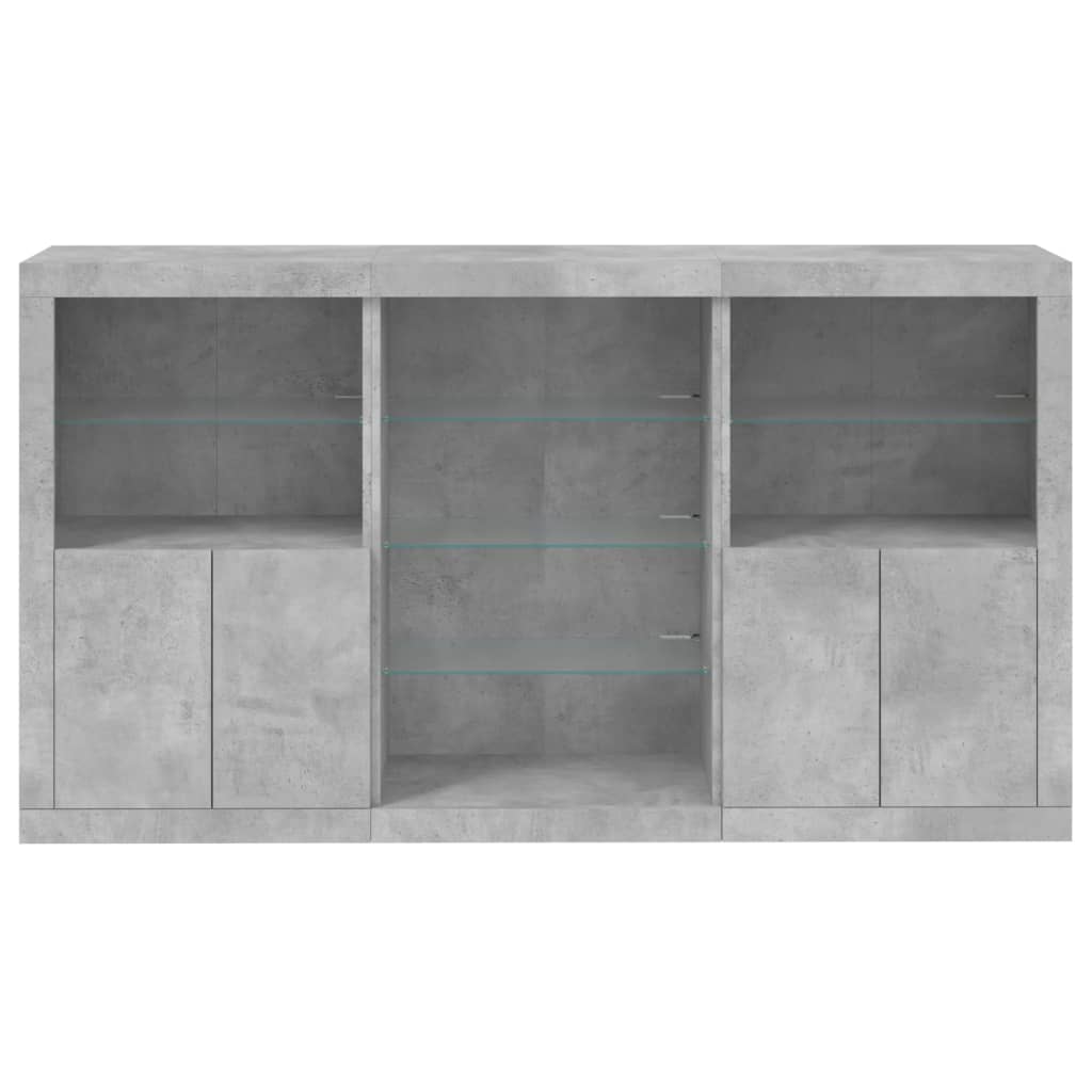skænk med LED-lys 181,5x37x100 cm betongrå