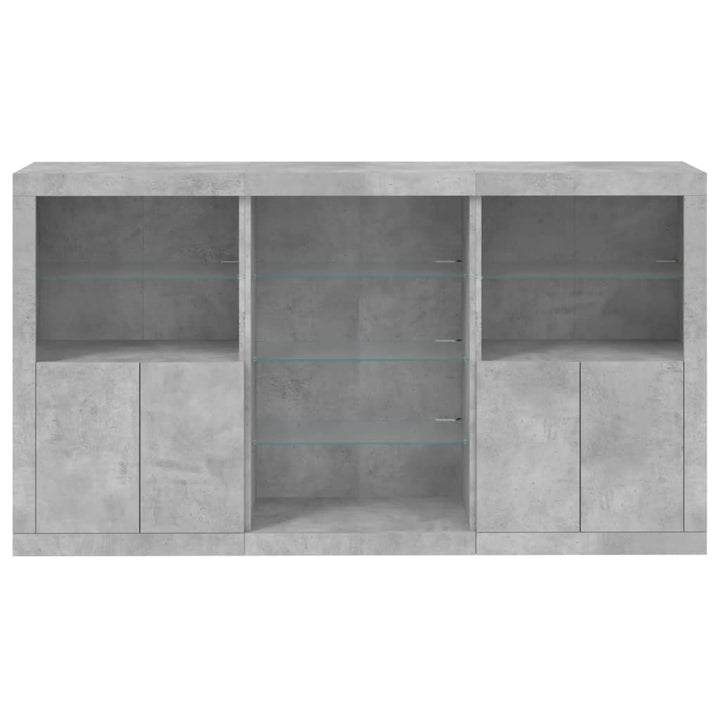 skænk med LED-lys 181,5x37x100 cm betongrå