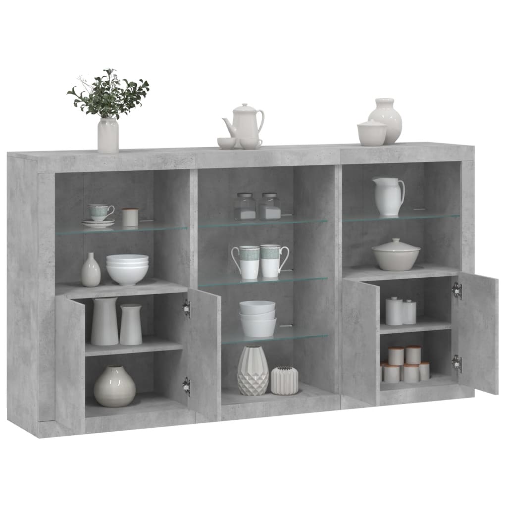skænk med LED-lys 181,5x37x100 cm betongrå