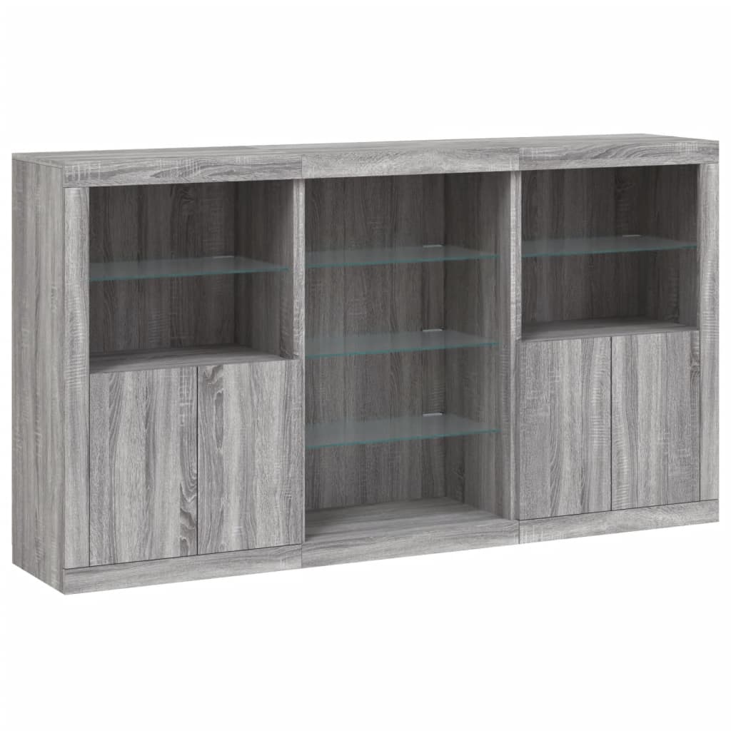 skænk med LED-lys 181,5x37x100 cm grå sonoma-eg