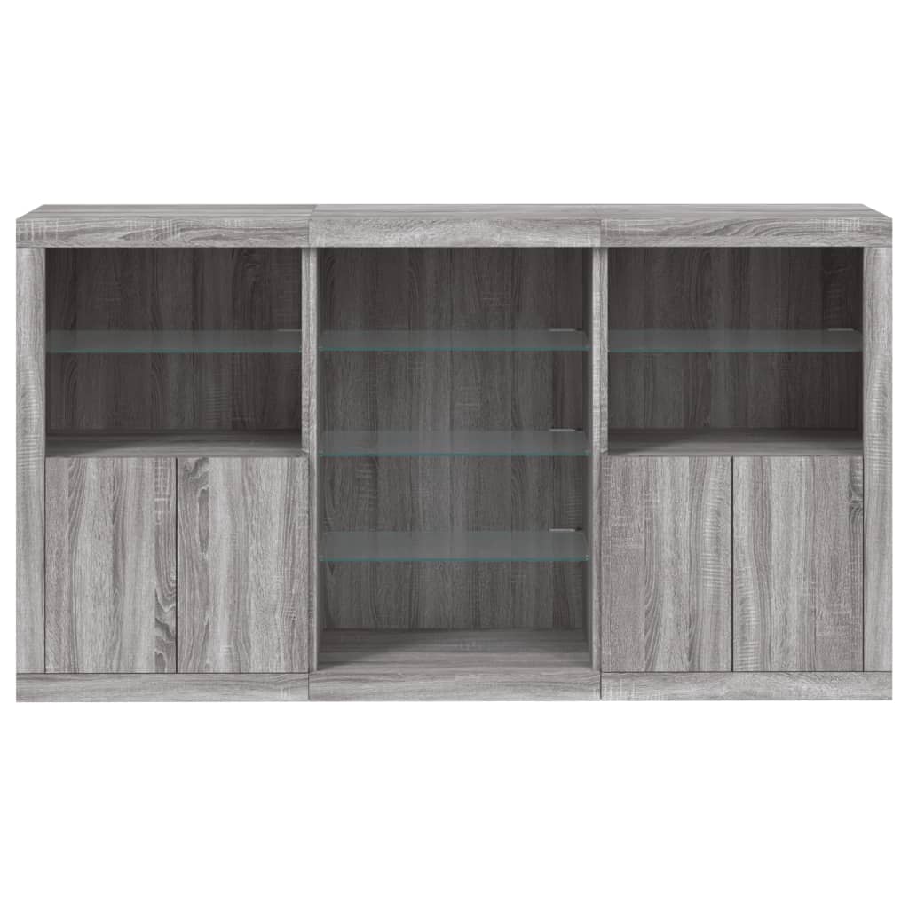 skænk med LED-lys 181,5x37x100 cm grå sonoma-eg