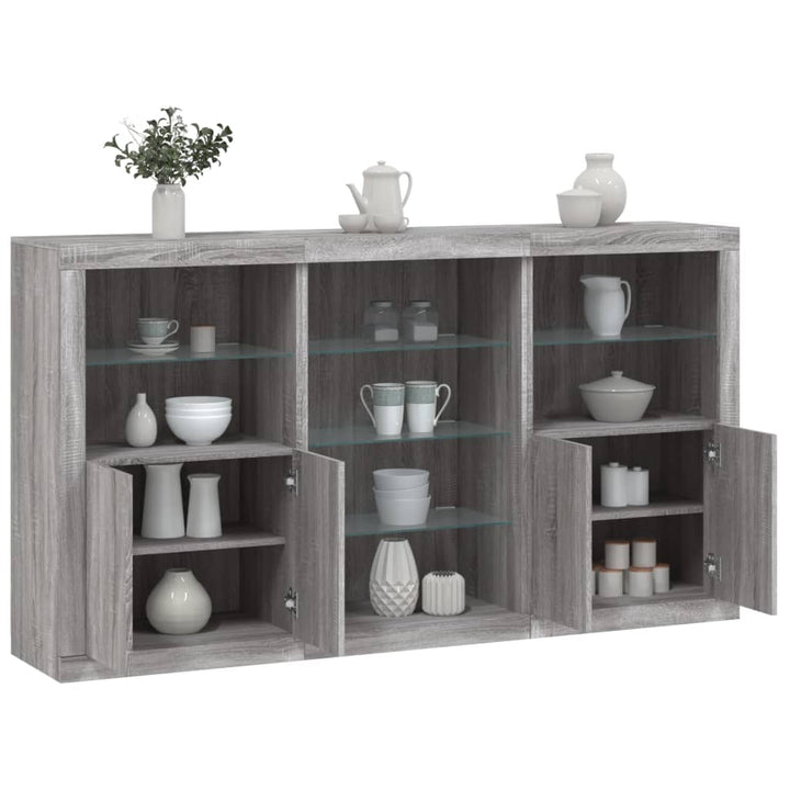 skænk med LED-lys 181,5x37x100 cm grå sonoma-eg