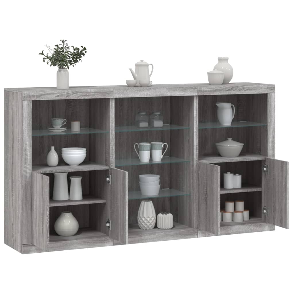 skænk med LED-lys 181,5x37x100 cm grå sonoma-eg
