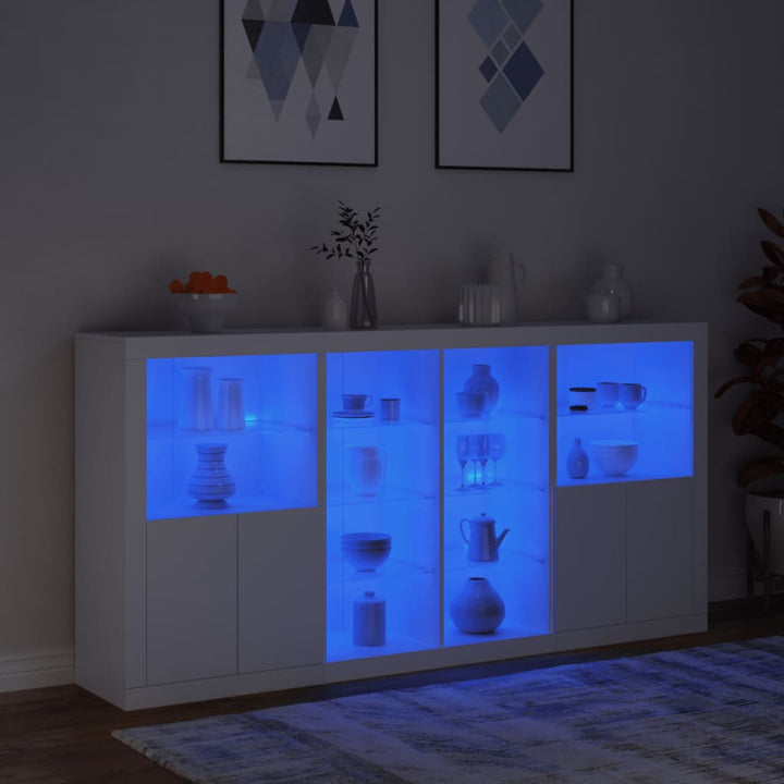 skænk med LED-lys 202x37x100 cm hvid
