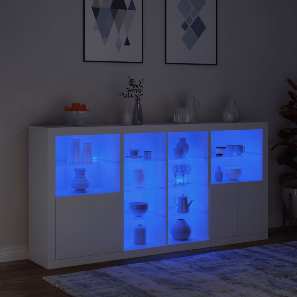skænk med LED-lys 202x37x100 cm hvid