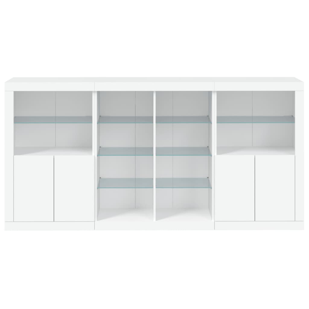 skænk med LED-lys 202x37x100 cm hvid