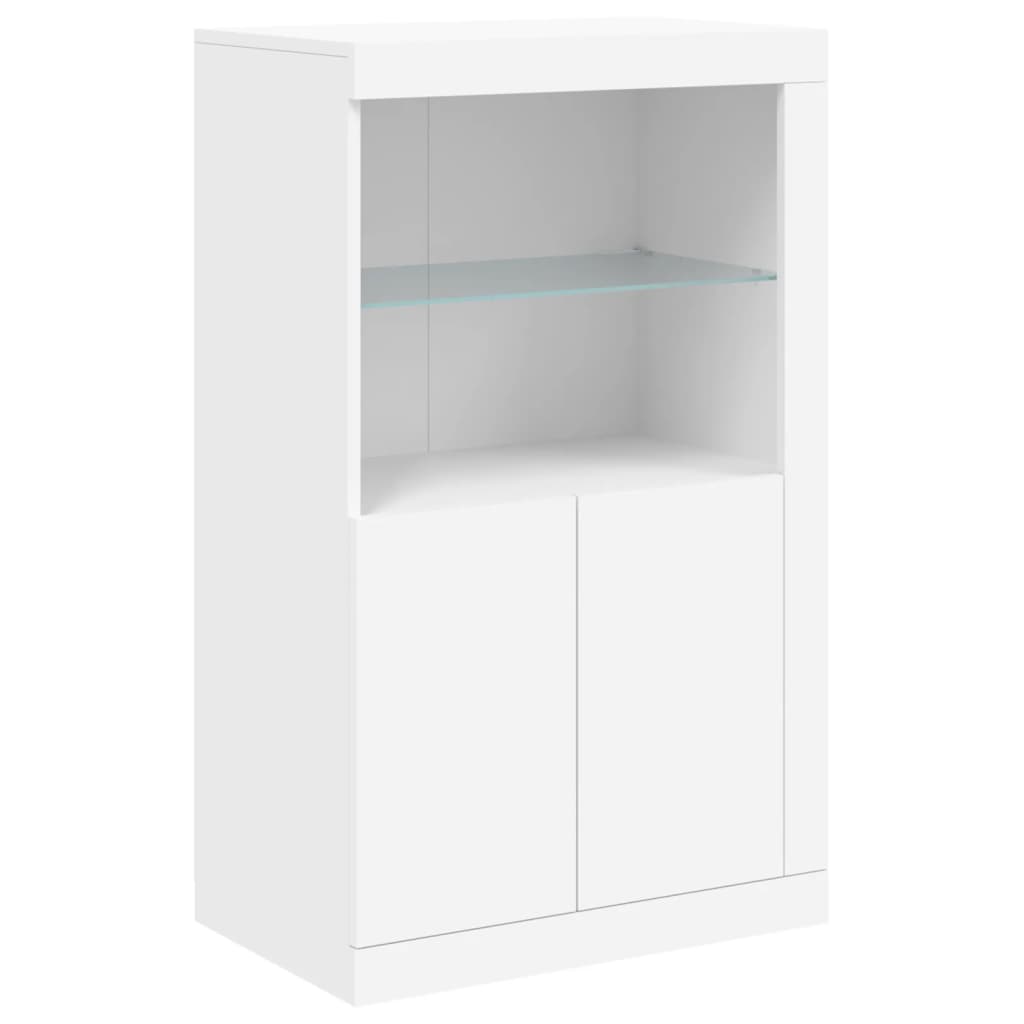 skænk med LED-lys 202x37x100 cm hvid