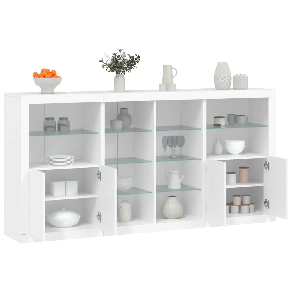 skænk med LED-lys 202x37x100 cm hvid