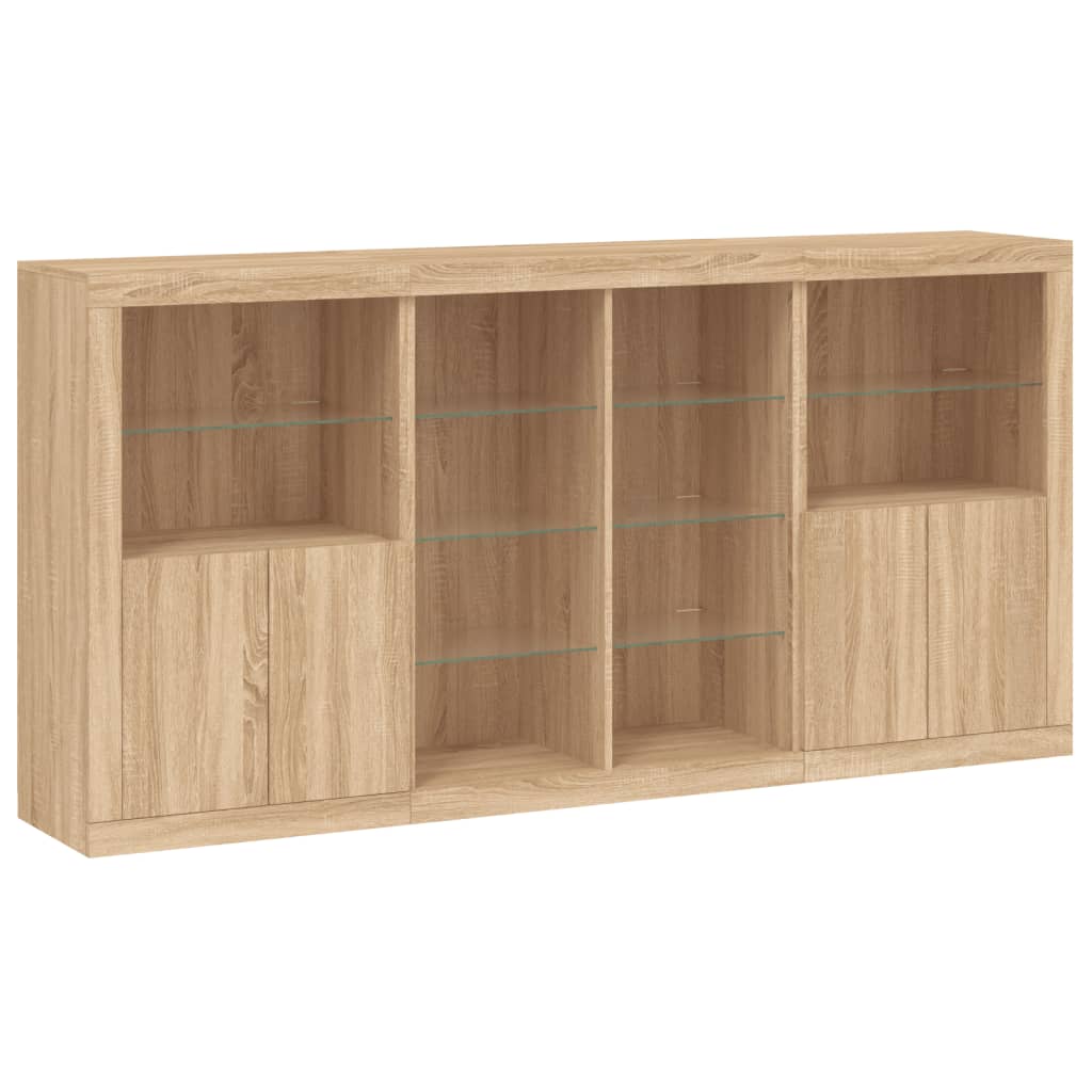 skænk med LED-lys 202x37x100 cm sonoma-eg