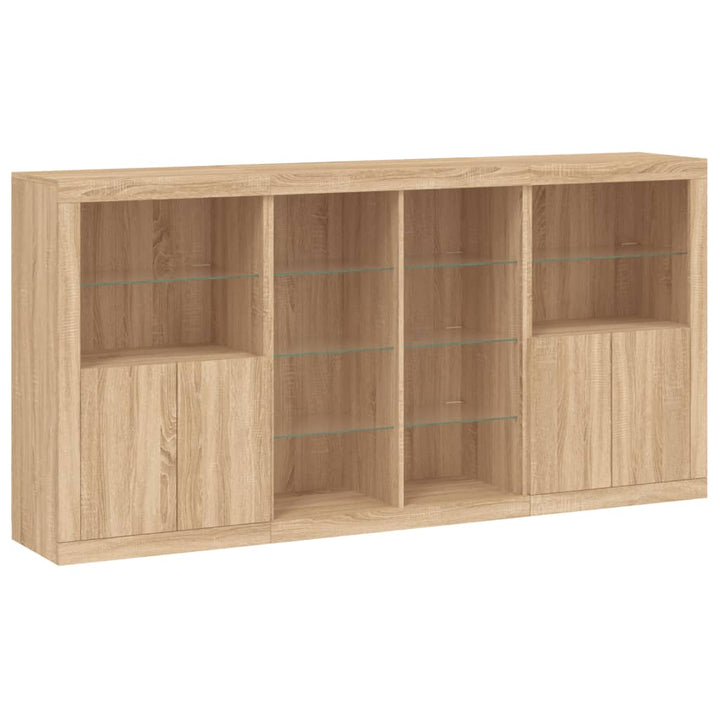 skænk med LED-lys 202x37x100 cm sonoma-eg