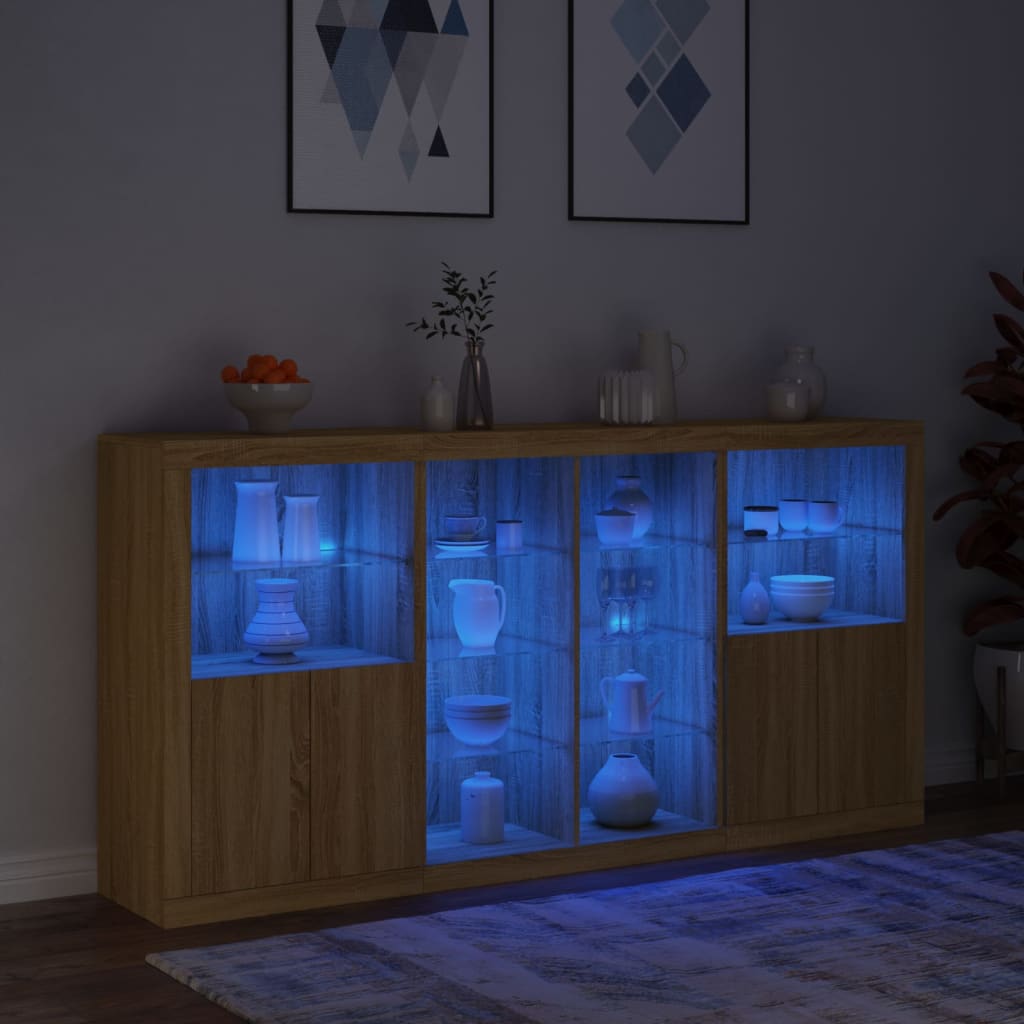 skænk med LED-lys 202x37x100 cm sonoma-eg